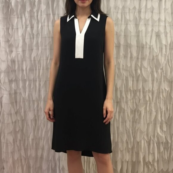 Vicky Tiel Black & Cream Accent Sleeveless Shift Dress - Women's Size 4 - Picture 6 of 7